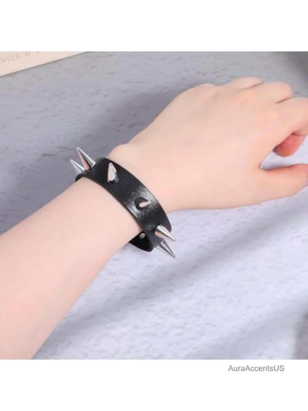 2 Pcs Punk Spike Bracelet Set Studded Faux Leather Adjustable Goth Cuff